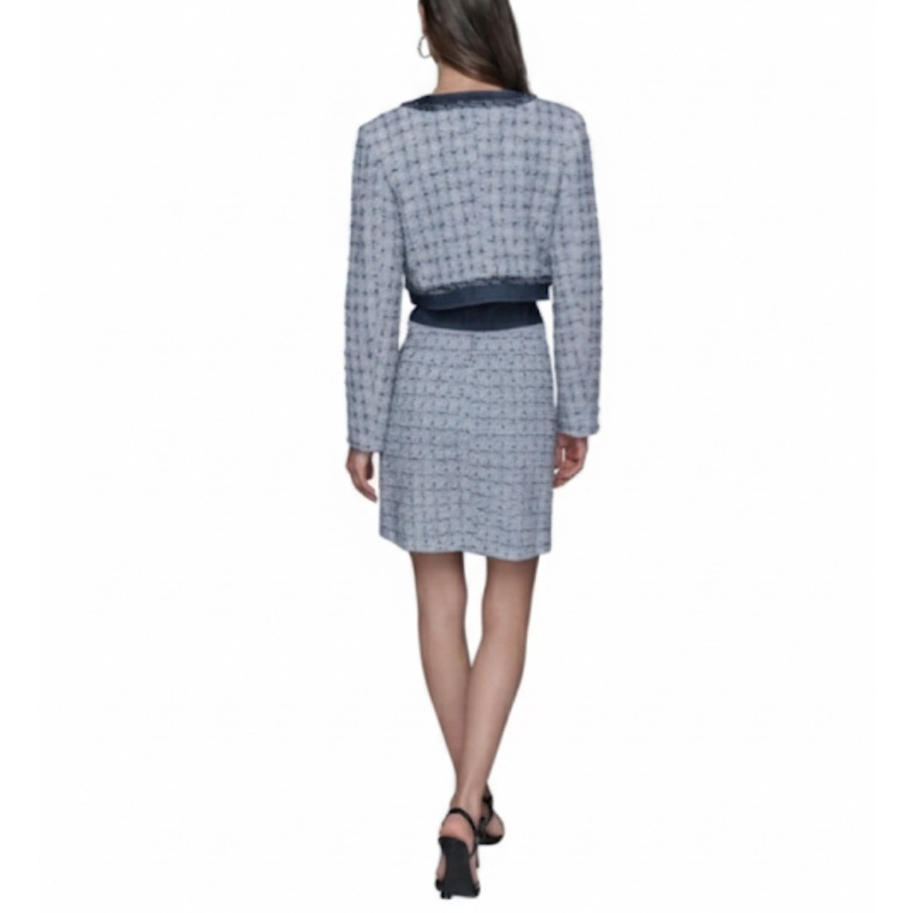 NWT Karl Lagerfeld Cropped Tweed Boucle Jacket Blue/White Metallic Trim Size 12 - Picture 5 of 12